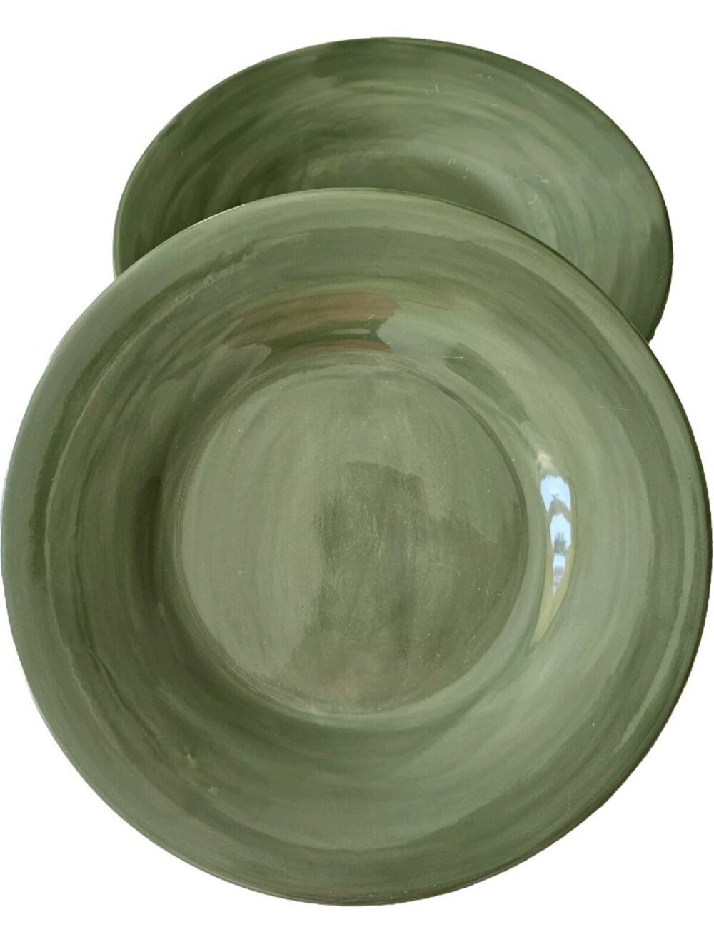 Pottery Barn Sausalito Moss Green Dinner Plates 12" color stoneware set-2 flaw* - Picture 1 of 10